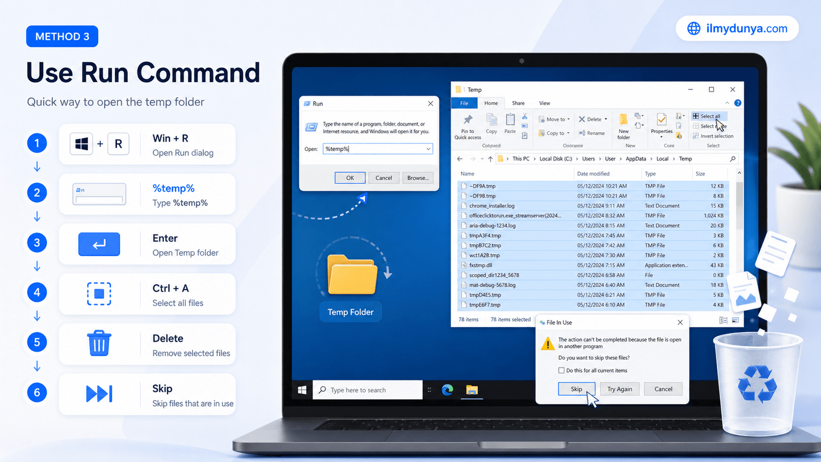 Method 3: Use the Run Command to Delete Temp Files
